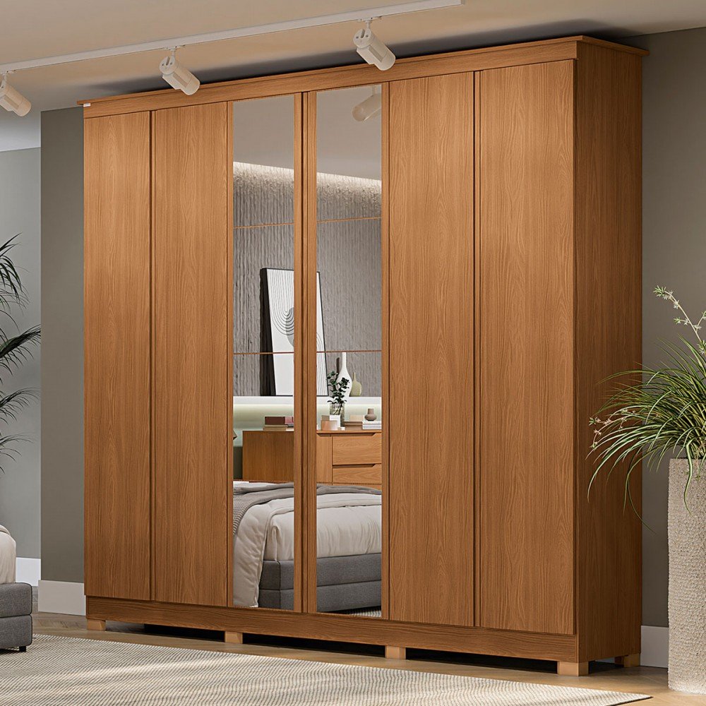 Guarda-roupa Casal 6 Portas 3 Gavetas com Espelho Cb01r Canela