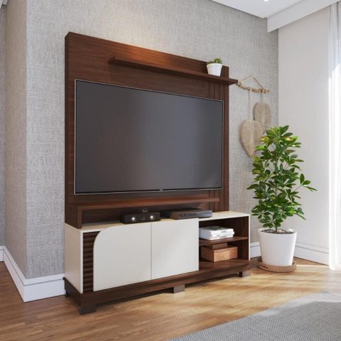 Rack com Painel para TV até 65 Polegadas com 2 Portas e Prateleiras Multimóveis Crcol-RCP022 Off