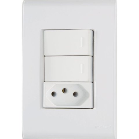Conjunto 4x2 com 2 Interruptores Simples 10 a 250 V e 1 Tomada 2p+t 20 a 250 V Tramontina Liz Branco