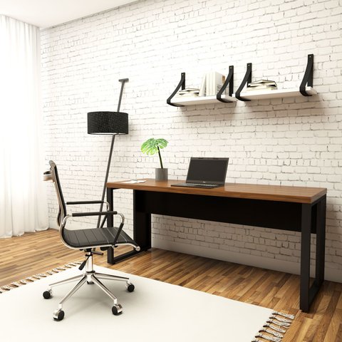 Mesa Escrivaninha Reta Industrial 170cm Pés Metal 