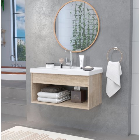 Gabinete Armario para Banheiro 100% MDF Zoff 63cm com Cuba