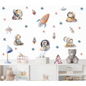 Adesivo de Parede Astronautas Bebês Cute no Espaço