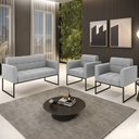 Ver imagem 2 de Sofá Namoradeira e 2 Poltronas Base Industrial Preto Ana Suede Cinza - Ibiza