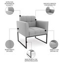 Ver imagem 5 de Sofá Namoradeira e 2 Poltronas Base Industrial Preto Ana Suede Cinza - Ibiza