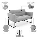 Ver imagem 3 de Sofá Namoradeira e 2 Poltronas Base Industrial Preto Ana Suede Cinza - Ibiza