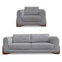 Ver imagem 1 de Kit Poltrona e Sofá Living 2 Lugares 1,80m Lottus Linho Grafite Pés Castanho - Pallazio