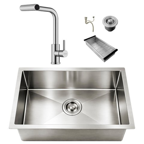 Kit Cuba Gourmet Cozinha 50x40 Inox 304 Prata com Torneira Misturador Retrátil Brinovar