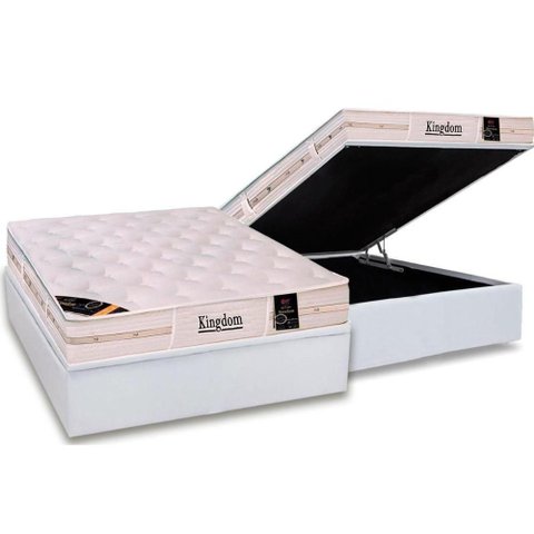 Cama Box Baú Casal: Colchão Molas Pocket Ensacadas Castor Kingdom Aloe Vera + Base Crc Courano