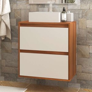 Gabinete para Banheiro com Cuba 60cm Mdf Nogal com Branco Dubai - On Móveis