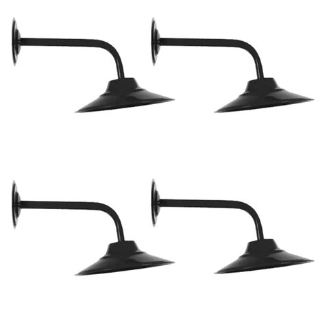 Kit 4 Arandela Retrô Externa Prato Alumínio Braço Curvo 30cm Preto