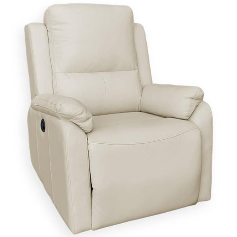 Poltrona do Papai Retrátil Reclinável Elétrica Aniche L06 Couro Off White - Lyam Decor