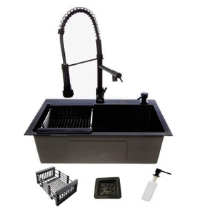 Cuba Gourmet Cozinha Aço Inox 60x40 Preta e Torneira Gourmet
