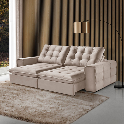 Sofá 180 Galliano Retrátil Reclinável Conforto Sofisticação:bege