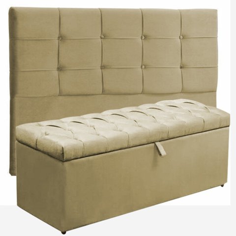 Kit Cabeceira Ana Luisa+ Calçadeira Itália Casal 140 CM Suede Marfim - D A Decor