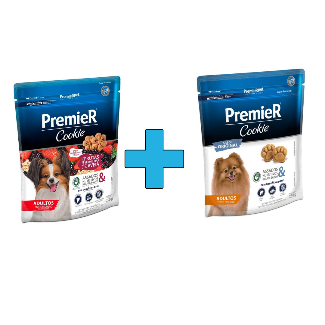 Combo Premier Cookie Premier Cães Adultos Porte Pequeno Frutas Vermelhas e Aveia + Sabor Original