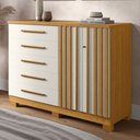 Ver imagem 1 de Cômoda Bella 2 Portas 5 Gavetas 100% Mdf Ripado Cinamomo/off White - Acp Móveis