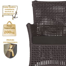 Jogo Sofá e 4 Poltronas e Mesa Igapó Alumínio Preta Corda Náutica E9 Trama Original - 5