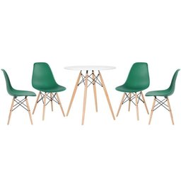 Kit - Mesa Eames 70 Cm Branco + 4 Cadeiras Eames Dsw Verde Escuro Mesa Branco com Cadeiras Verde - 1