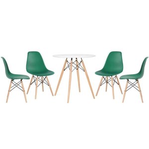 Kit - Mesa Eames 70 Cm Branco + 4 Cadeiras Eames Dsw Verde Escuro Mesa Branco com Cadeiras Verde
