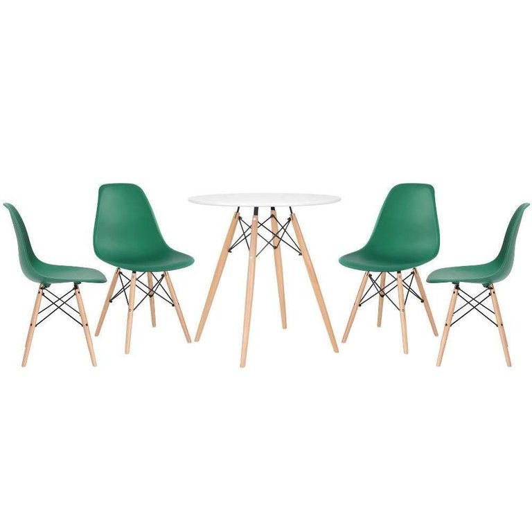 Kit - Mesa Eames 70 Cm Branco + 4 Cadeiras Eames Dsw Verde Escuro Mesa Branco com Cadeiras Verde Kit - Mesa Eames 70 Cm Branco + 4 Cadeiras Eames Dsw Verde Escuro Mesa Branco com Cadeiras Verde