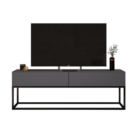 Rack para Sala Estilo Indutrial com 2 Gavetas Cinza/preto