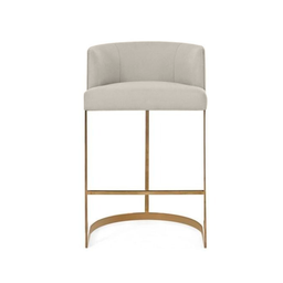 Banqueta Decorativa Alta Base Metal Cromo Dourado em Veludo - Off white veludo - 1