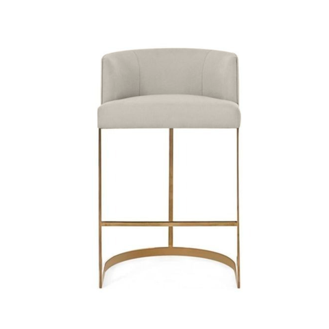 Banqueta Decorativa Alta Base Metal Cromo Dourado em Veludo - Off white veludo