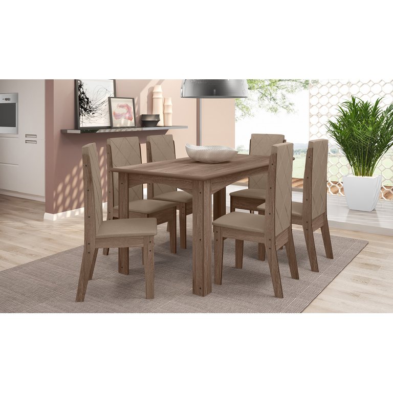 CONJUNTO SALA DE JANTAR ÁUSTRIA 1,56 COM 6 CADEIRAS AMÊN 73B