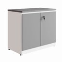 Ver imagem 2 de Armário Baixo 80cm para Escritório 2 Portas com Chave Puxadores Cava Corporate Cinza/Sagrado/Branco
