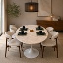 Ver imagem 4 de Mesa de Jantar Saarinen Oval 160x90 cm Tampo Quartzito Taj Mahal e Base Laca Branca