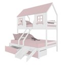 Ver imagem 2 de Beliche Casal/ Solteiro Casinha Encantada com 02 Gavetas Kit Escorregador Madeira Maciça Branco/