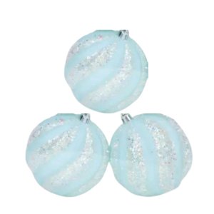Bola Natalina 8cm C/6 Listra Glitter Azc (trend Raibow) Natal Cromus