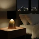 Ver imagem 2 de Luminaria de Mesa Abajur Clássico Bojudo Alumínio Dourado com Cúpula Tecido Algodão