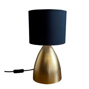 Abajur Luminaria de Mesa Clássico Dourado Bivolt com Cúpula Algodão Preta para Sala, Quarto e Cama
