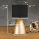 Ver imagem 4 de Luminaria de Mesa Abajur Clássico Bojudo Alumínio Dourado com Cúpula Tecido Algodão