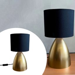 Abajur Luminaria de Mesa Clássico Dourado Bivolt com Cúpula Algodão Preta para Sala, Quarto e Cama - 6