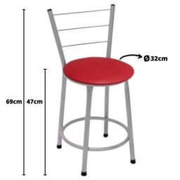 Banqueta Baixa Prata com Encosto para Cozinha Assento Vermelho - 2