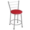 Banqueta Baixa Prata com Encosto para Cozinha Assento Vermelho - 1