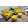 Kit 02 Poltrona Decorativa Opala + 02 Puff Redondo Suede Amarelo-pandora Decor - 2