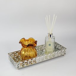 Bandeja de Banheiro - Retangular Prateada Luxo 34X12cm - 3