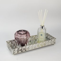 Bandeja de Banheiro - Retangular Prateada Luxo 34X12cm - 4