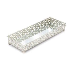 Bandeja de Banheiro - Retangular Prateada Luxo 34X12cm