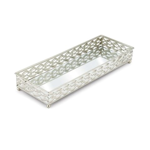 Bandeja de Banheiro - Retangular Prateada Luxo 34X12cm