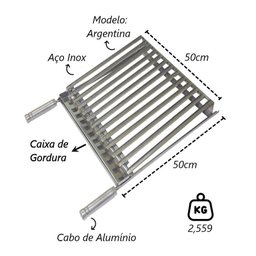 Grelha Parrilha Argentina Aço Inox com Caixa Gordura 50x50cm - 2