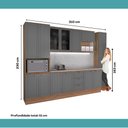Ver imagem 7 de Armário de Cozinha Completa com Balcão Milla Lia Prime Carraro Nogal com Cinza Titânio