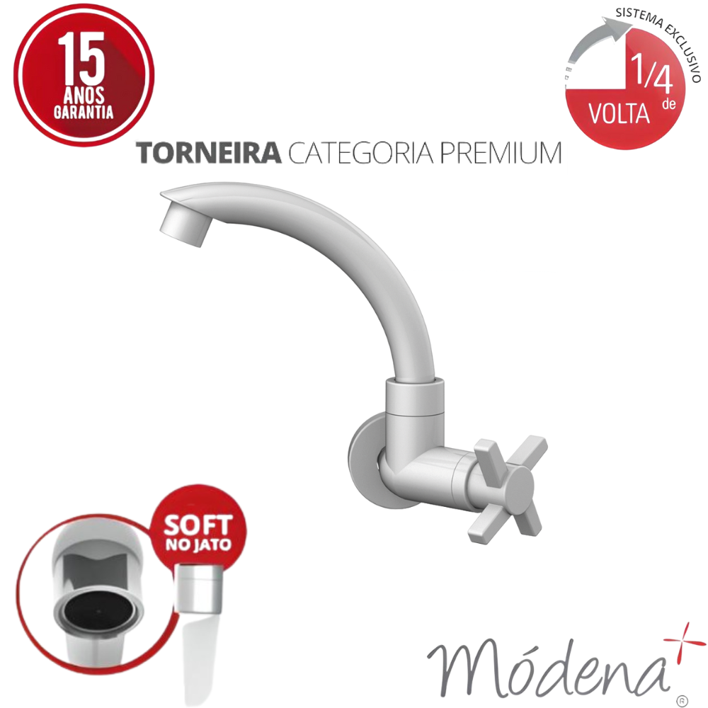 Torneira Cozinha de Parede Bica Baixa Móvel Linha Módena Abs Cor Branco Durín - 2