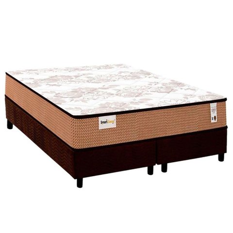 Cama Box Queen: Colchão Molas Masterpocket Ensacadas Plumatex Smart Classic + Base Crc Suede Brown