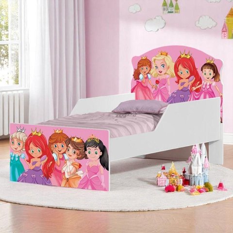 Cama Infantil Princesas com Colchão Mini Cama MDF Branco Cambel Móveis