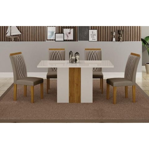 Mesa Doha 1,20 Off/decor Tampo Off C/vidro 4 Cadeiras Doha