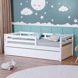 Bicama Solteiro Slim RB com Grade de Proteção Madeira Maciça Branco Housin